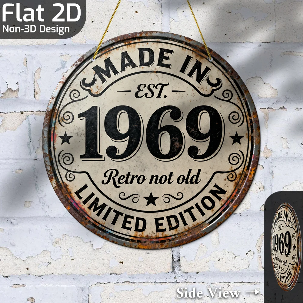 2D Flat - Vintage 1969 Metal Wall Sign, 2D Flat - Limited Edition Retro 50+ Years 1969 ('69) Replica, Durable Aluminum 20.32Cm X