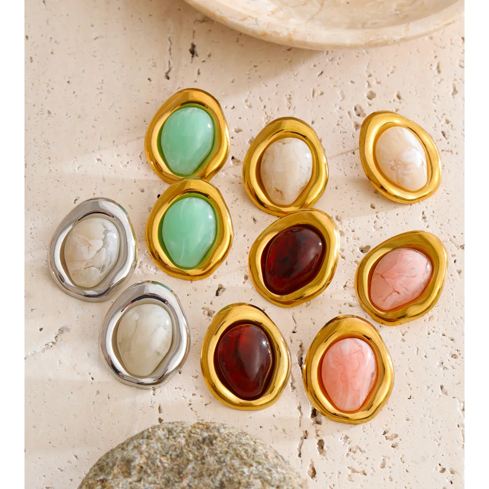 Yhpup New Arrivals Multi Color Joyful Candy Resin Stud Earrings Stainless Steel Summer Popular Gold Color Jewelry Gift