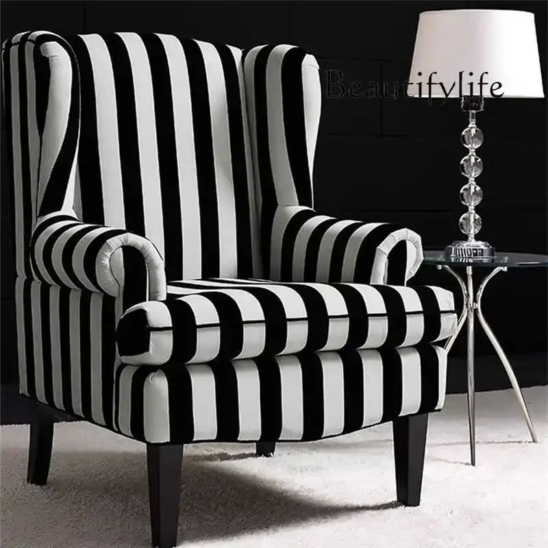 

BJ American Fabric French Retro Light Luxury Living Room Black And White Balcony Bedroom Small Apartment Single Sofa Chair