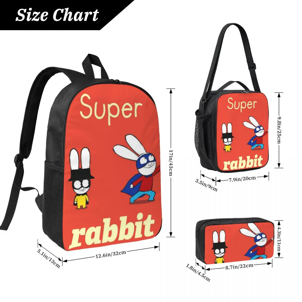 3Pcs Simon Super Rabbit School bags Set for Children Pen Bags Backpack Sets with Lunch Box For School Students Knapsack