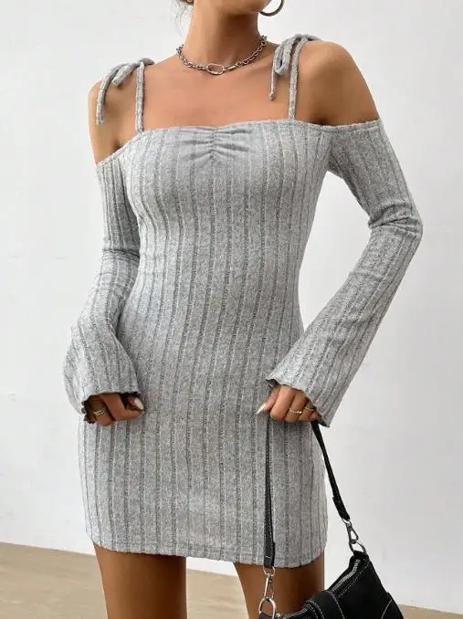 

Women's Dress Summer New Y2K Sexy Style Solid Color One Piece Collar Design Waist Drawback Pit Strip Knitted Long Sleeve Dress