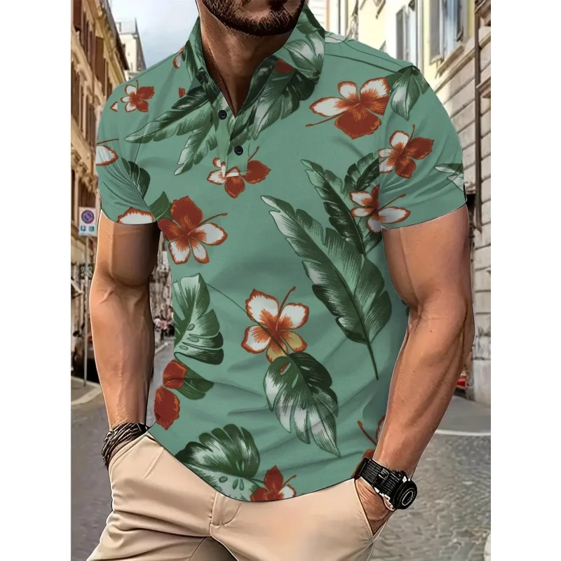 Men's Coconut Tree 3D Printed Short Sleeve Polo Shirt Graphic Polo T Shirt Summer And Autumn Casual Loose Breathable Lapel Shirt
