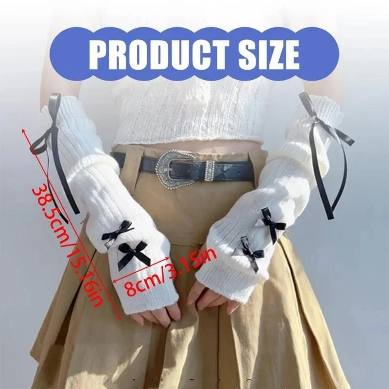 Chauffe-bras doux tricoté avec motifs de nœud papillon pour femmes et filles, mitaines demi-doigt, manches de bras de couleur unie