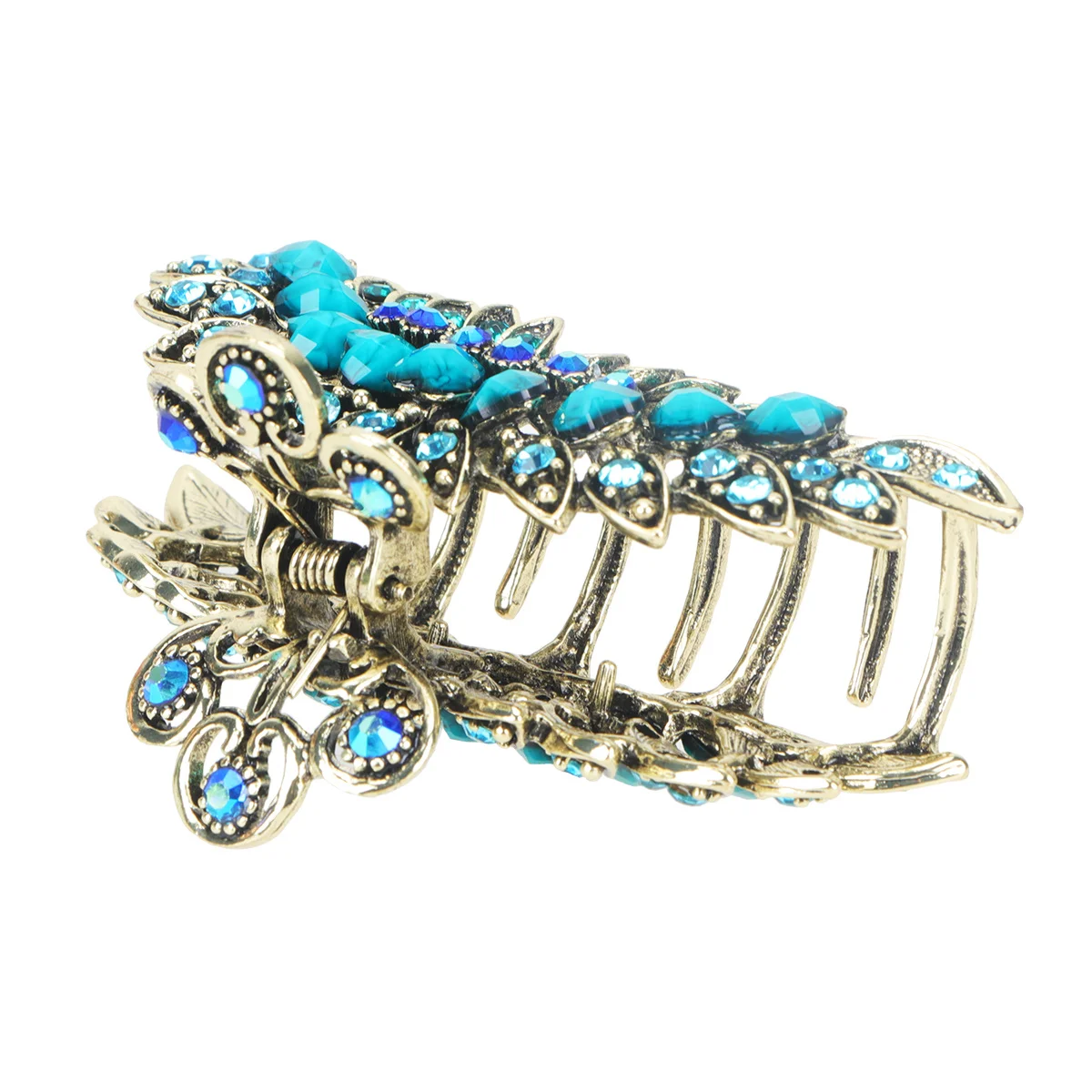 

1pc Retro Hair Blue Rhinestone Jaw Clip Stylish Ponytail Grip Catch Clip Girls Women Hair Accessories Ponytail Clips