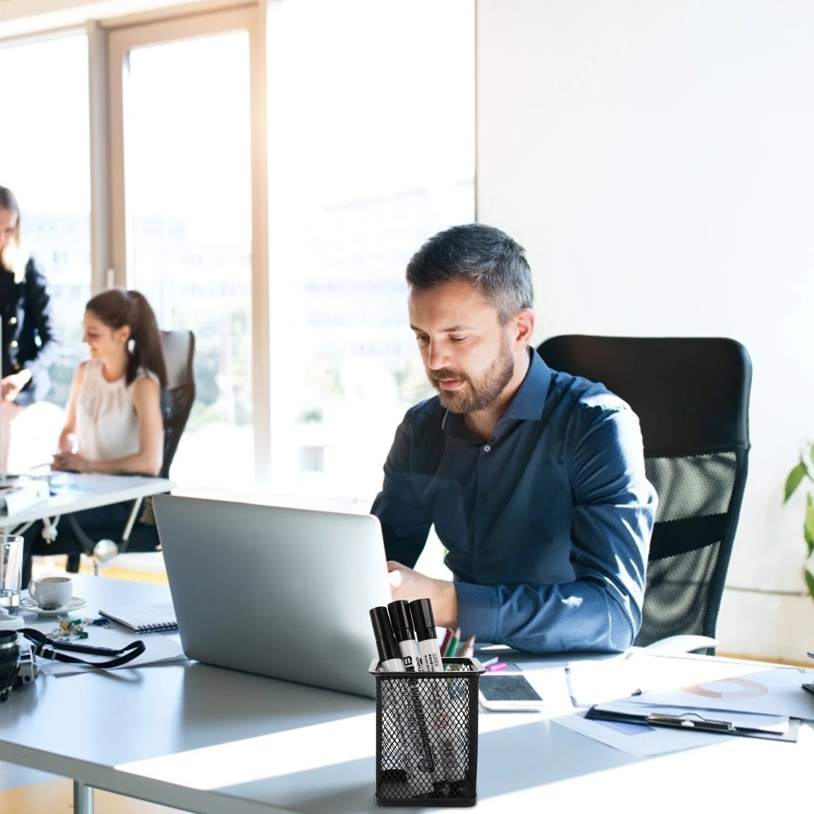 

3Pcs Iron Mesh Pen Holder Desktop Organizer Container for Pencils Pens Erasers Cosmetics Trinkets Stationery Storage Pencil Pot