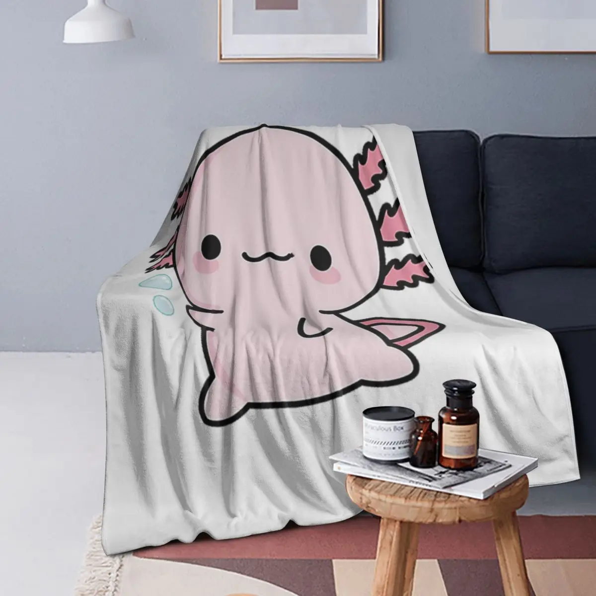 

Cute Axolotl Salute Blanket Soft Warm Flannel Throw Blanket Bedding for Bed Living room Picnic Travel Home Sofa