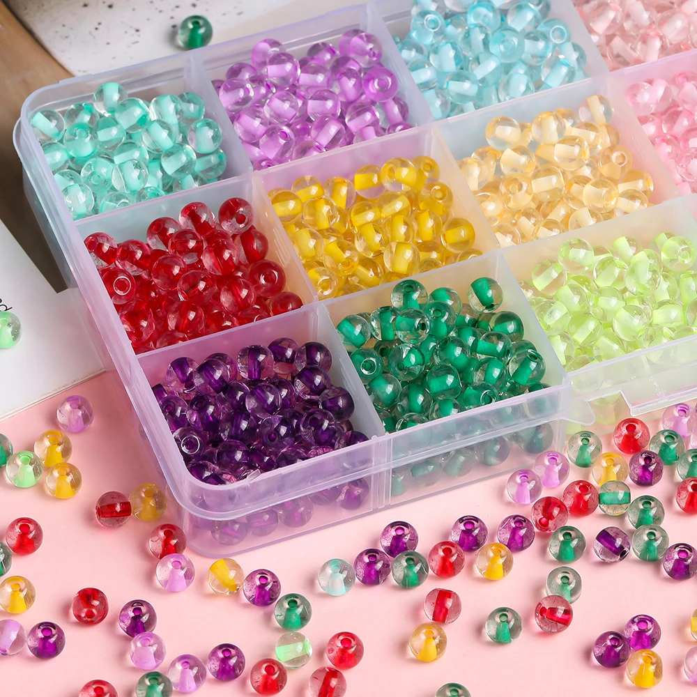 

100/200pcs 4/6mm Glass Colored Beads Round Spacer Beads for Handmade DIY Necklace Bracelet Phone Chain Jewelry Making Findings
