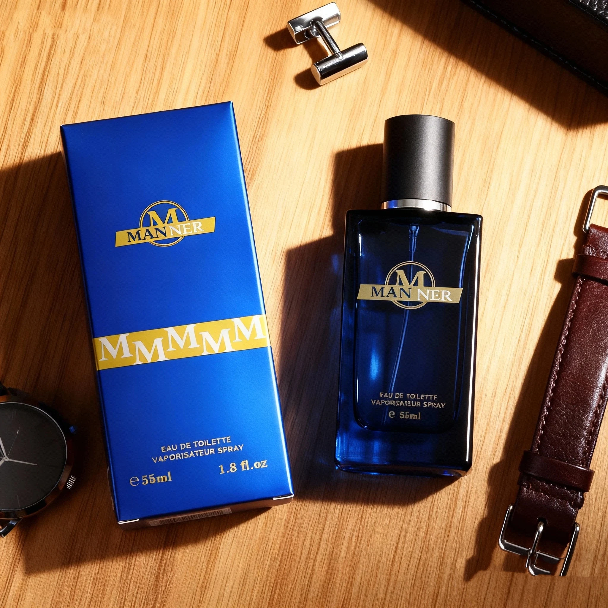 55ml MAN NER Blue Men Eau De Toilette, Colônia Fougere Amadeirada de Longa Duração, Aroma Fresco de Maçã, Mandarim, Lavanda e Sândalo, Fragrância Masculina para Negócios, Encontros, Festas, Presente para Ele