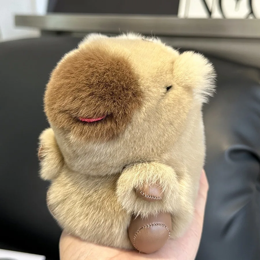 Cute and adorable real otter rabbit fur capybara plush doll car keychain animal plush pendant gift fur toy view 3