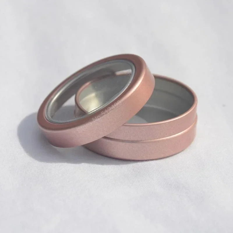 

50 шт., 15 мл/г, круглая алюминиевая жестяная коробка с окном, банка для свечи, металлический бальзам для губ, блеск, косметический контейнер, конфеты, коробка для хранения ногтей