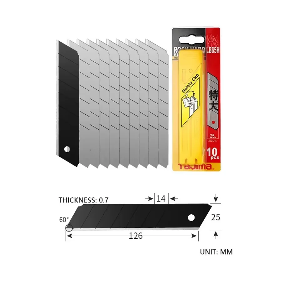 TAJIMA LB65H 25mm Utility Knife Blades 10Pcs Large H-Type Replacement Blade Cutting Tool Accessories 1102-0201