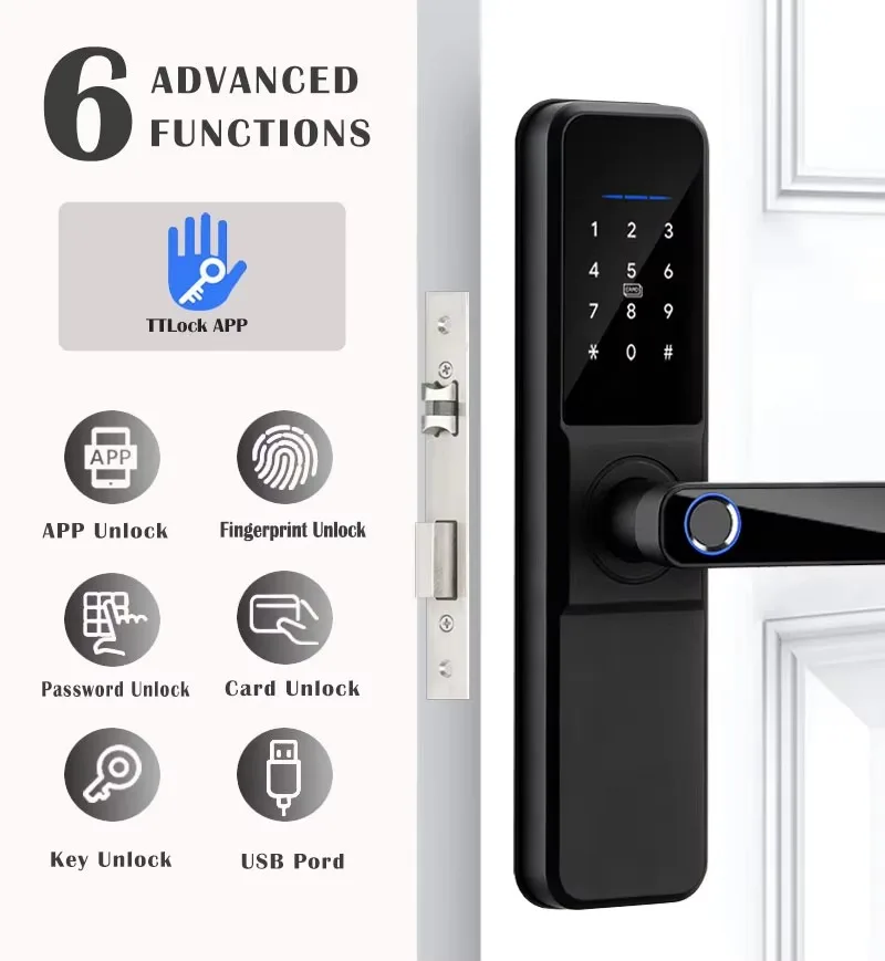 Smart Fingerprint Door Lock TTLock Bluetooth Biometric Digital Lock with App RFID Card Password for Hotel Home