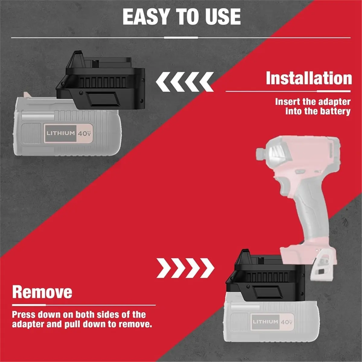 

Адаптер батареи для литиевой батареи 40 В, конвертируемый в работа на аккумуляторный электроинструмент 18 В [2026 MOCC]