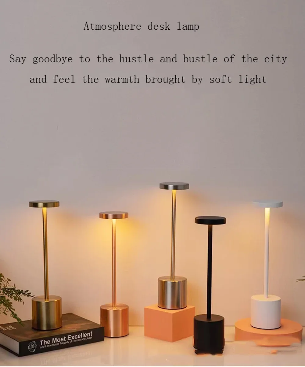 LED Touch Table Lamp USB Rechargeable Cordless Night Light Stepless Dimming Table Lamp Bedside Lamp Hotel Bar Decoration