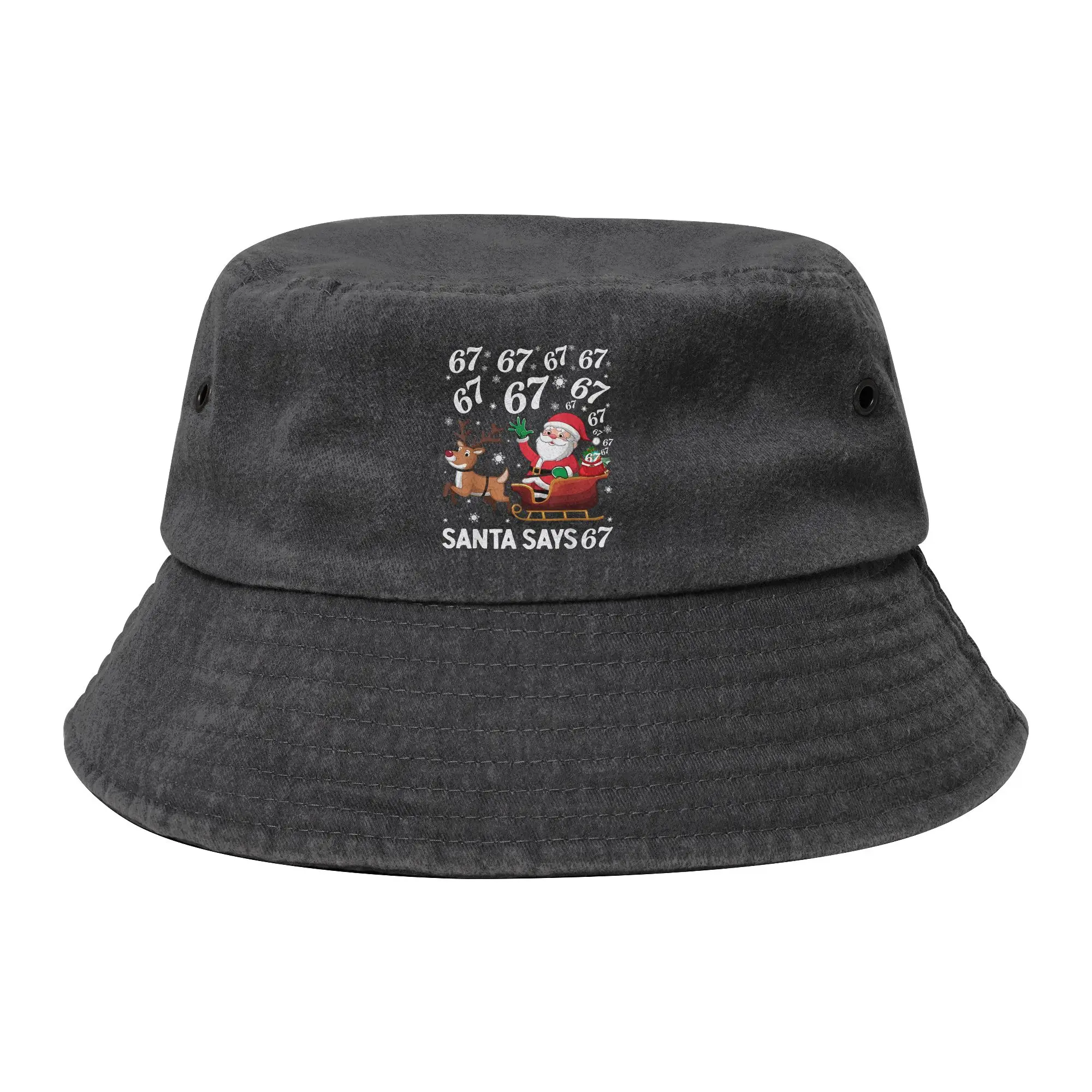 Unisex Distressed Denim Bucket Hat Santa Says 67 Christmas Six Seven Meme Holiday Vacation Fishing Cap  Bob Hat Gift