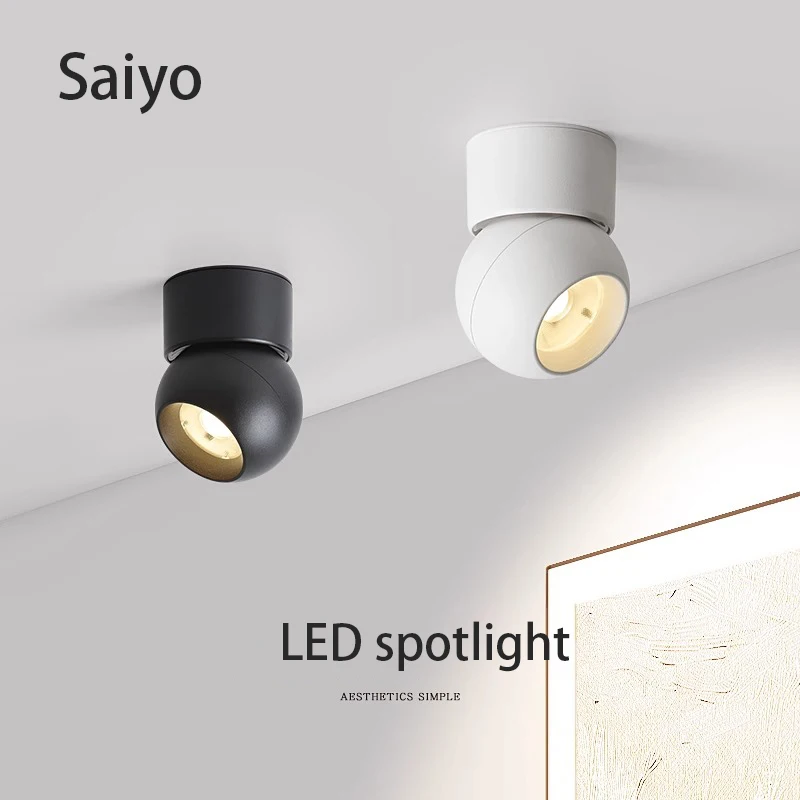 Led Spotlight Surface Mounted Spot Light Adjustable Angle Ceiling Lamp Background Wall Corridor Spotlights COB Foco Lighting