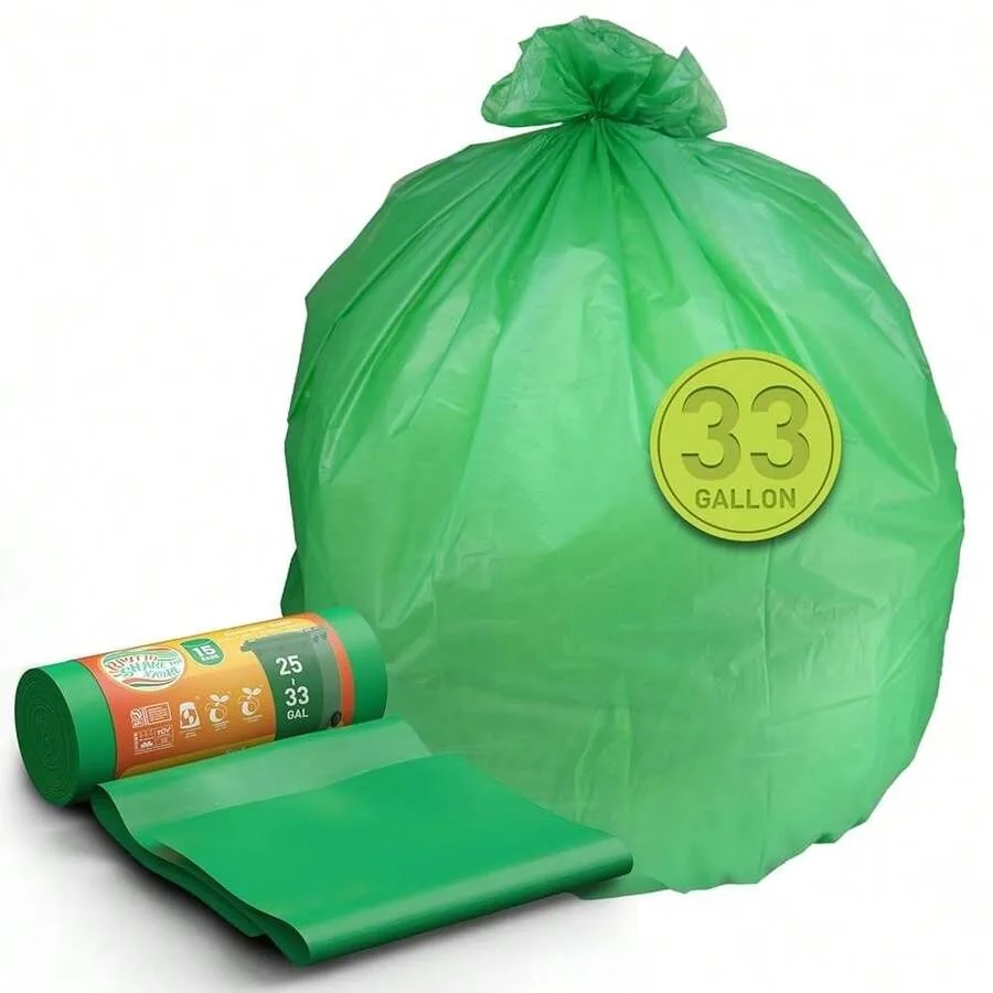 

Compostable 33 Gallon Large Garbage Bags, 15 Count, Fits 33-36 Gallon Trash Can, Extra Strong And Durable, Compostable Lawn and
