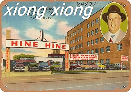 Metal Sign - Texas Postcard - Hine Pontiac, New & Used Cars, 2010 Ross - R. I. 4004, Dallas, Texas - Vintage Rusty Look