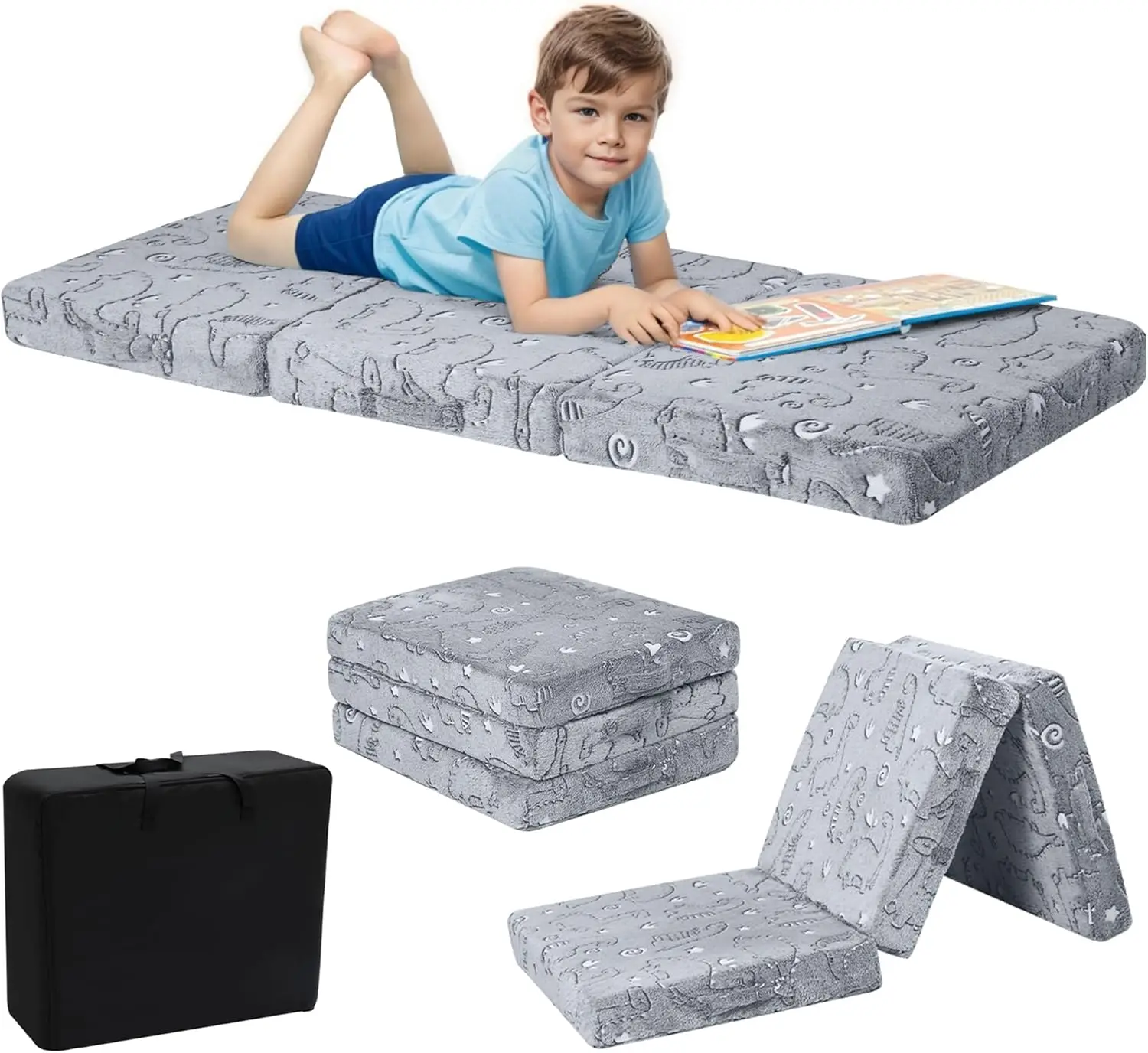 Memorecool Glow Opvouwbare Vloermatras Voor Kinderen, Peuter Dutje Mat Voor Kinderopvang, Drievoudig Futon Vloerbed, Draagbaar Opvouwen