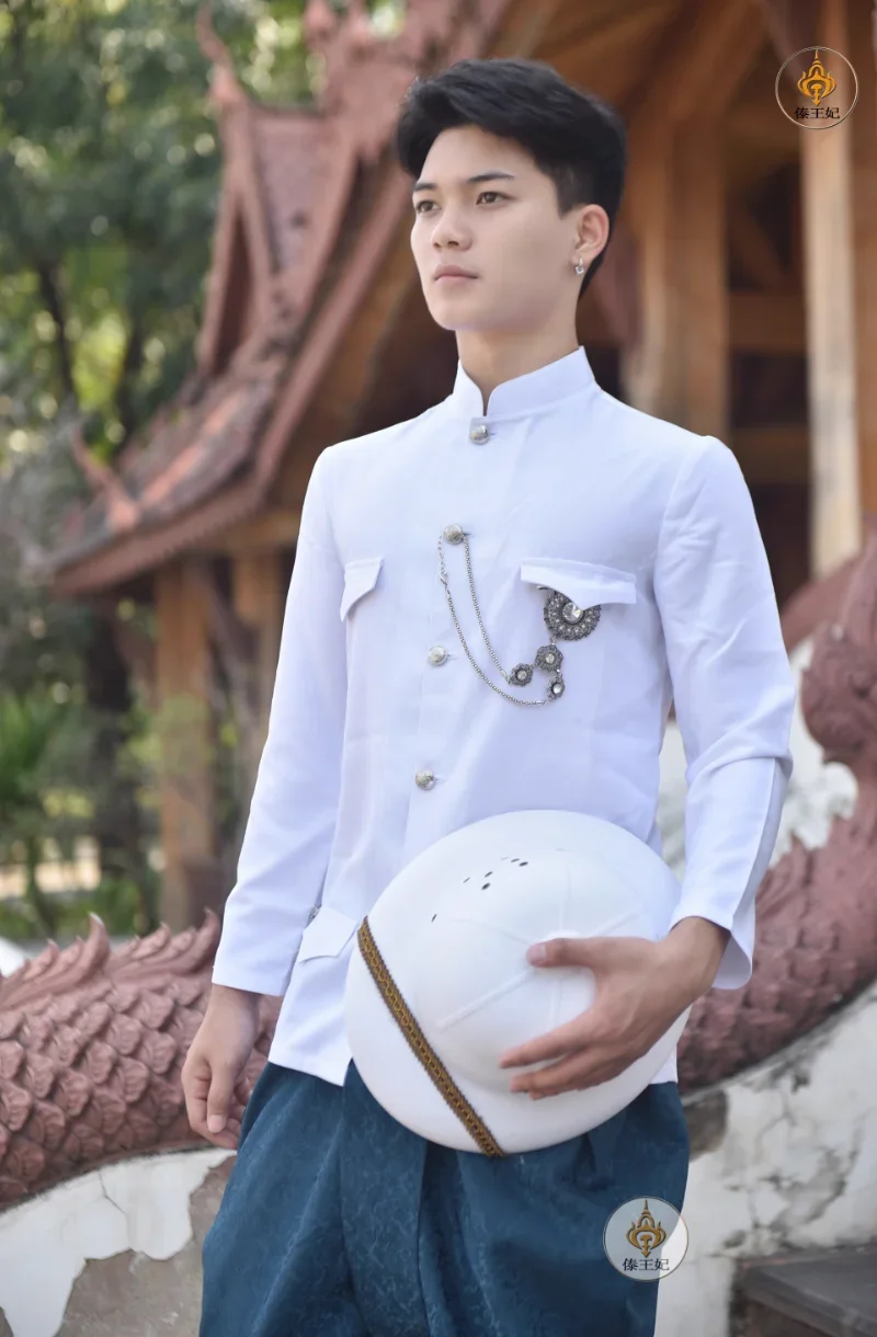 

Thailand Traditional Clothing for Men Stage Performance Show Thai Tradition Dress Shirt Pants National Costume Southeast Asian