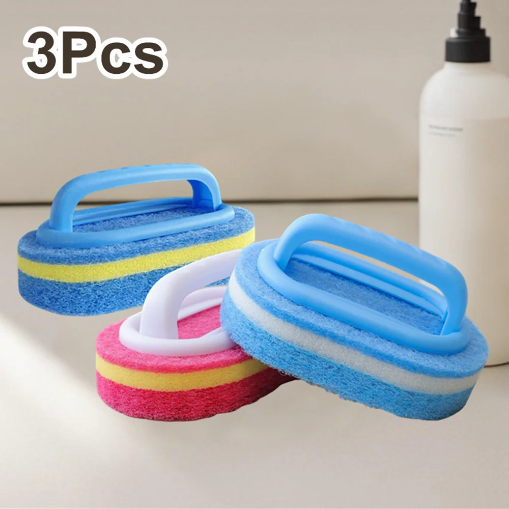 

3Pcs Multi-Purpose Bathroom Scrubbing Brush with Non-Slip Handle Durable Sponge Pad for Bathtub Sink Kitchenware