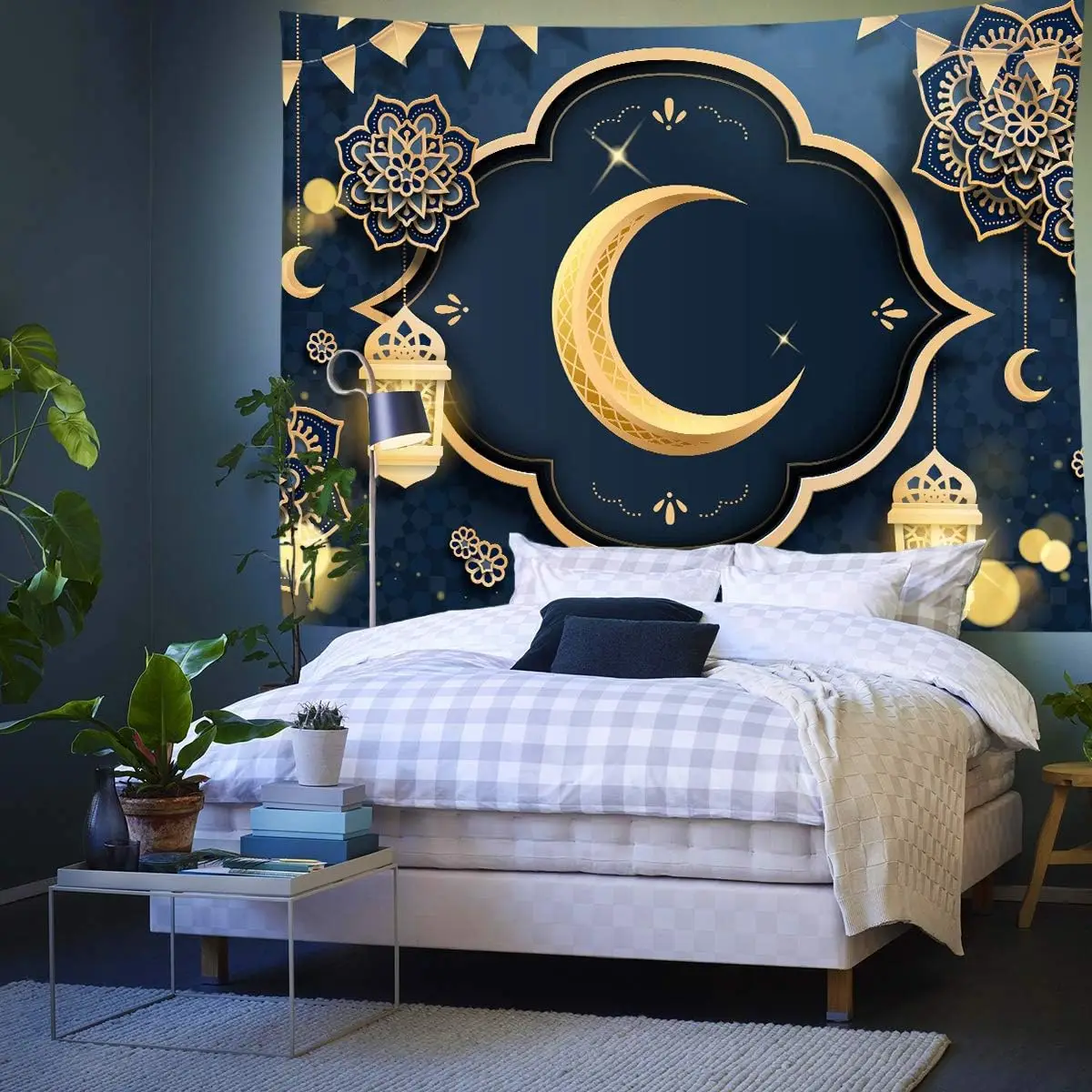 Muslim Ramadan Tapestry Eid Mubarak Tapestry Wall Art Decor for Bedroom Living Room Apartment Dorm Decorations Wall Hanging