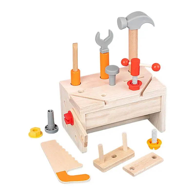 

Construction Tools For Kids 16pcs Wooden Toddler Construction Toy With Box Portable Pretend Play Toys Educational Early