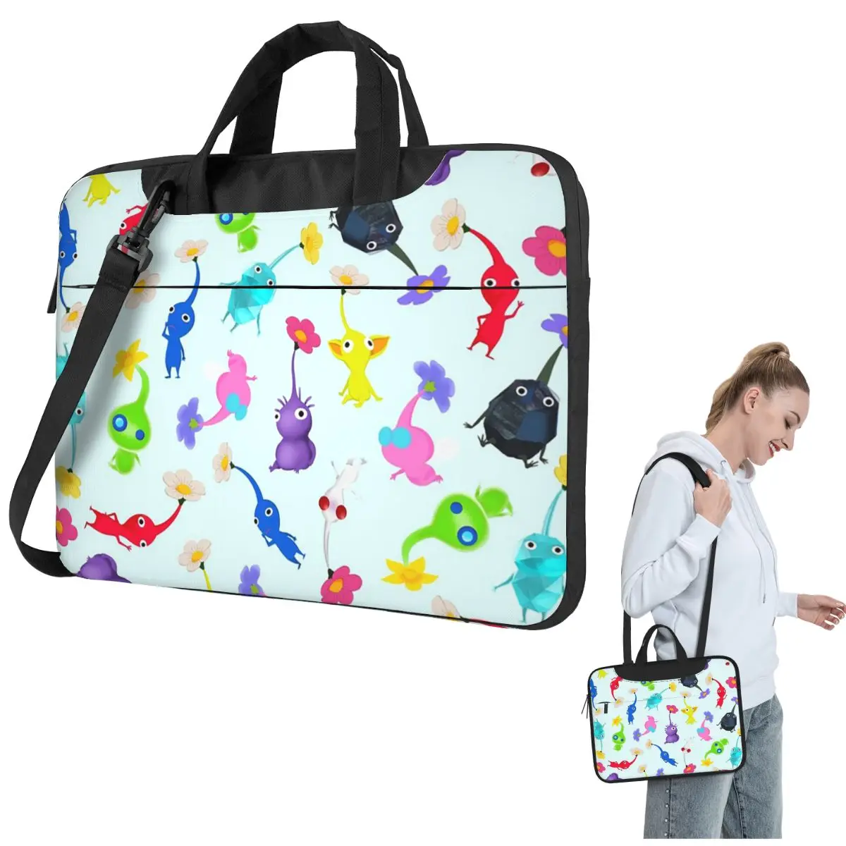 Game Kawaii Pikmin Cartoon Animation Crossbody Laptop Bag Case Computer Bag Resistant Protective Notebook Pouch for Macbook Pro