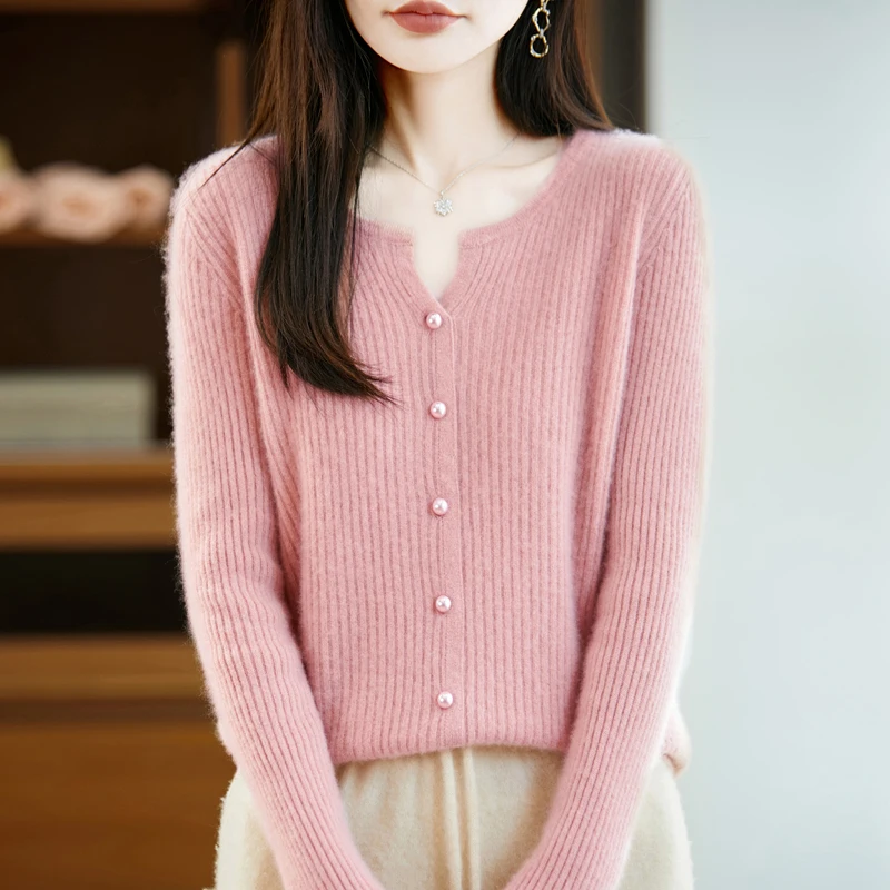 Women's Wool Sweater Spring Autumn Soft Warm Long Sleeve Cardigan Shirt High Quality 100% Merino Wool Knitwear Cashmere Tops