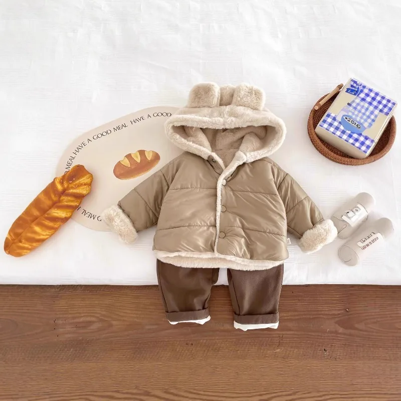 Bellbell Winter Newborn Girl Outerwear Coat Bear Ears Hooded Plush Velvet Infant Babys Girls Jacket Casual Toddler Kids Boy Coat