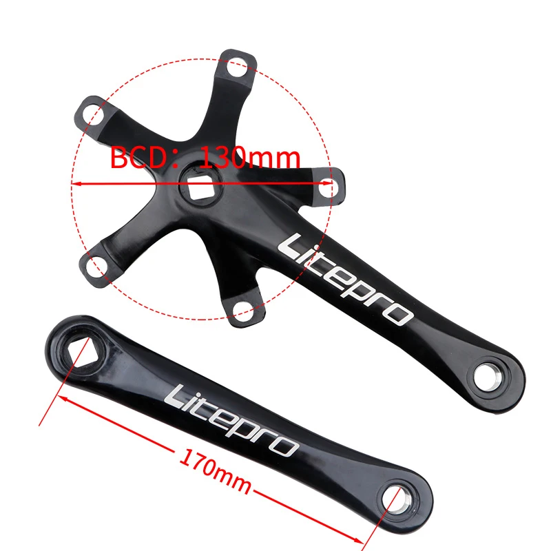 Litepro manivela da bicicleta da ponta quadrada manivela para a bicicleta dobrável 130 bcd bielas bmx vela pé 1 coroa 46/48/50/52/54/56/58t