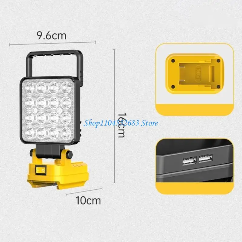 Y6GD LED Work Light Wireless Workshop Light 16 LEDs 2Brightness USB Chargers for DCB206 20V Lithium Batteries 4800LM