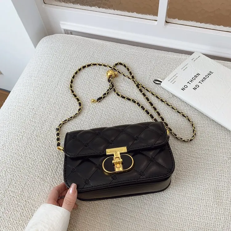 

2025 Новая женская сумка через плечо с ремешком-цепочкой, маленький квадратный кошелек с металлической пряжкой, модная сумка через плечо для офисной работы