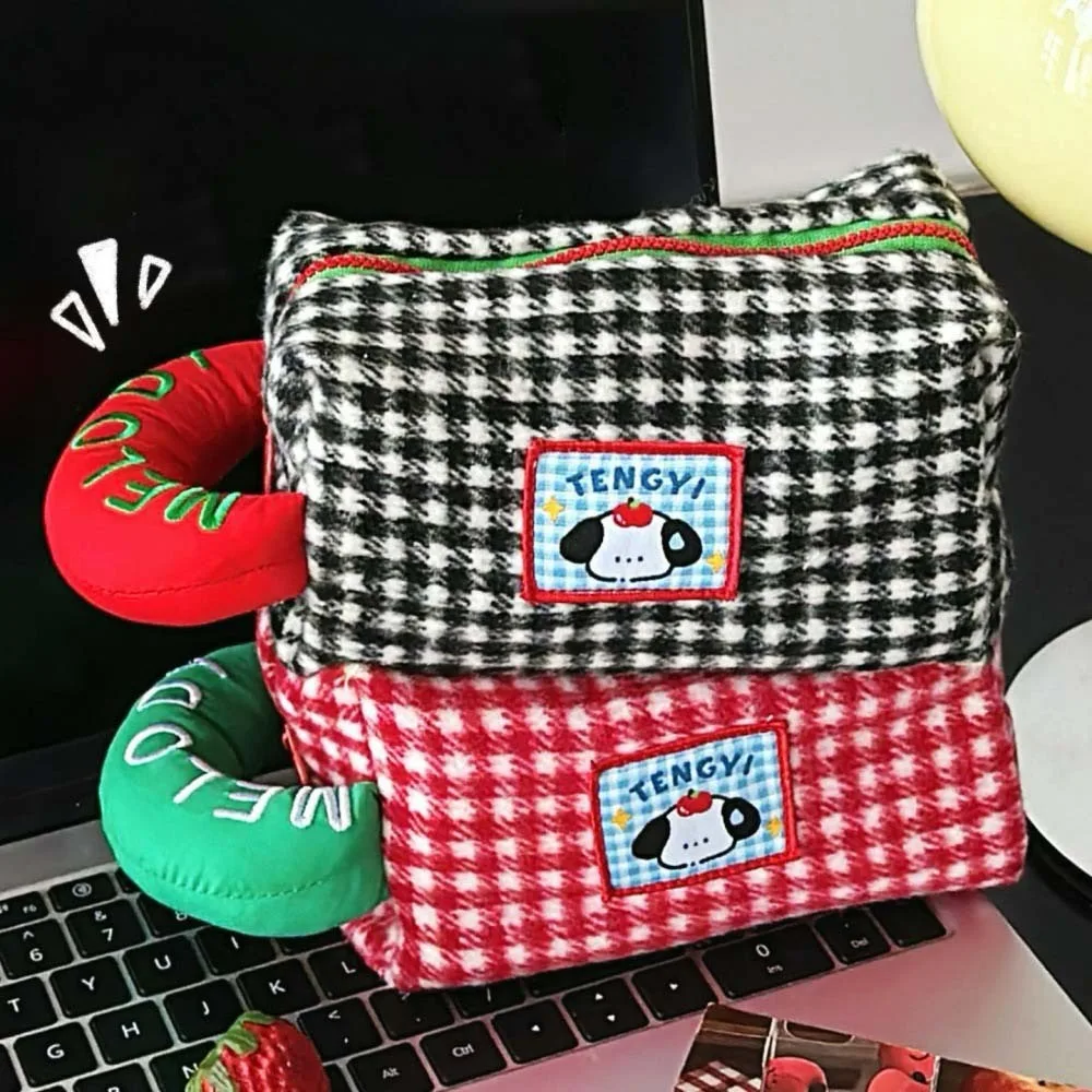 Desktop Storage Stationery Bag Black/Red Large Capacity Korean Style Pencil Case Cartoon Plaid Ins Style Cosmetics Bag School