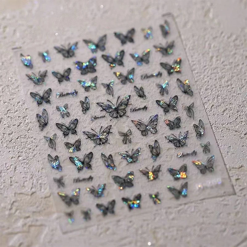 Dream Crystal Ambilight Black Butterfly Nail Art Sticker 3d High Quality Adhesive Nail Decoration Nail Art Sticker