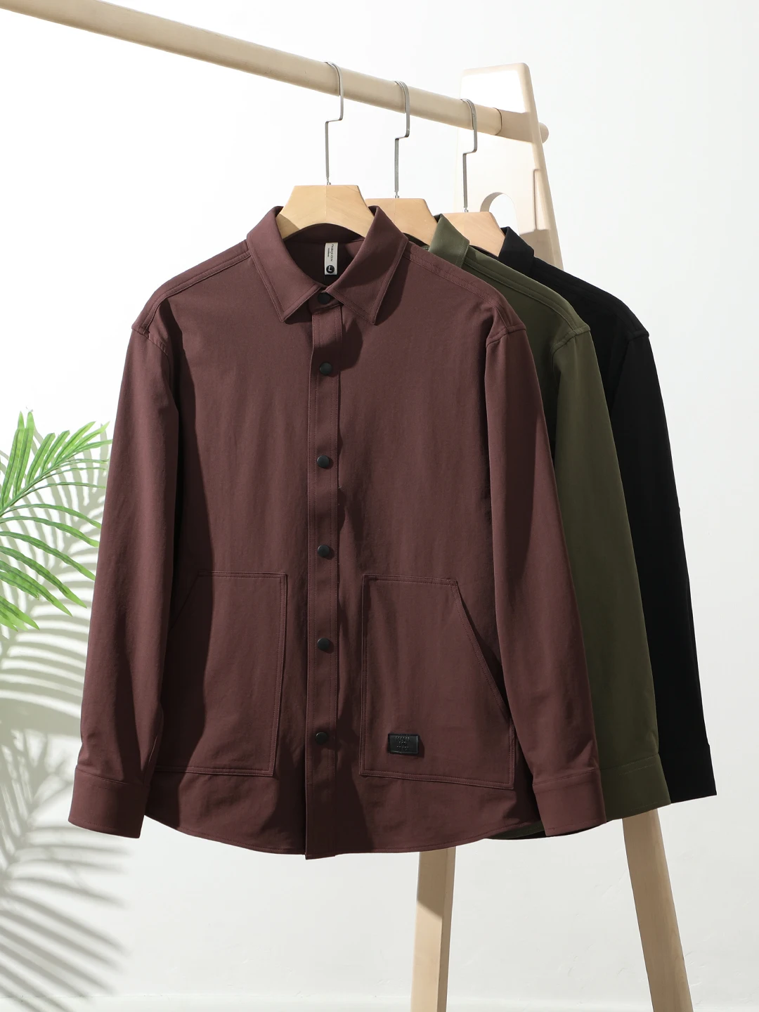 

Мужская повседневная однотонная рубашка с длинным рукавом для офиса, эластичная, с четырехсторонним стрейчем, из смесового хлопка и полиэстера