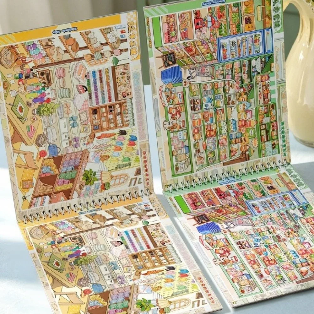 New Shop Theme Miniature Scene Sticker 8 Scenes 24 Sheets Die-cut Scene Sticker Book One Day Store Manager PET DIY Stickers