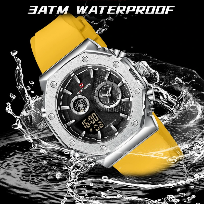 NAVIFORCE Sports Watches For Men Top Brand Luxury Quartz Waterproof Sport Digital Wristwatches Silicone Strap Relogio Masculino