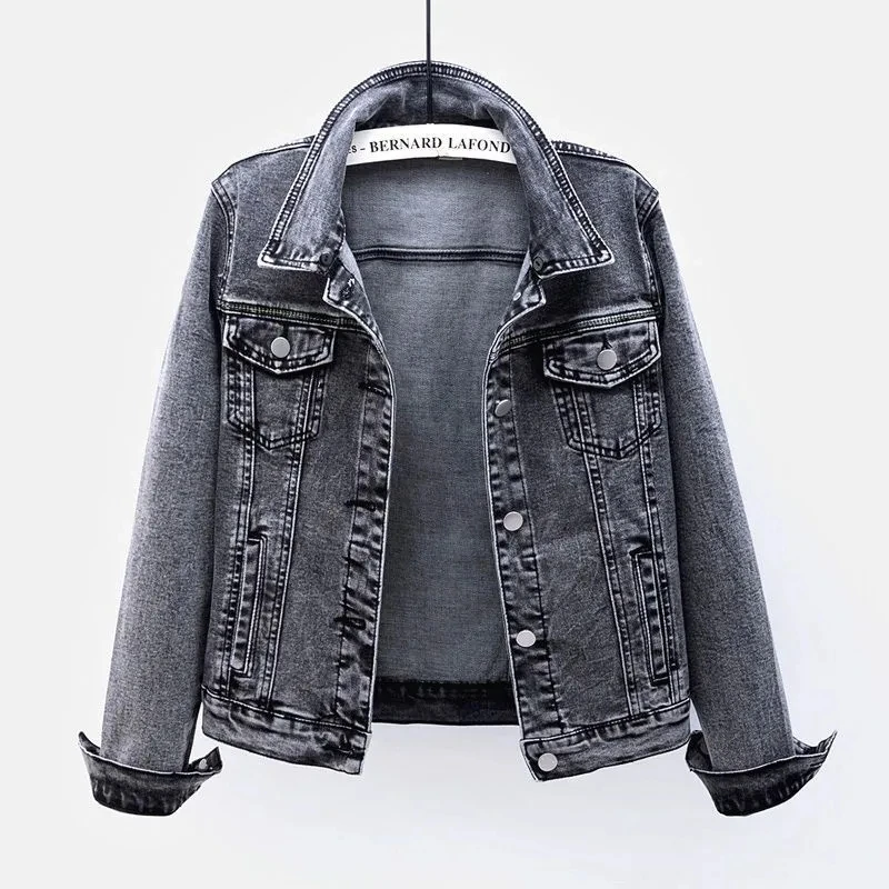 Denim Jacket for women 2026 Spring Autumn New Slim Long sleeved Short Casual COAT Single Breasted Female Motorcycle Jacket Top