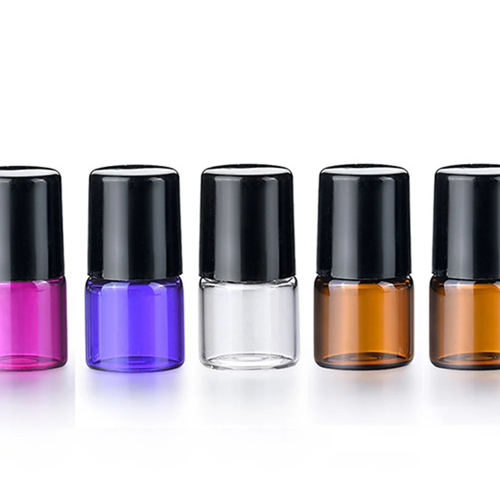 5Pcs Portable Roll-on Essential Oil Bottles Leak Proof Glass Perfume Dispensing Refillable Travel Bottles Black Lid