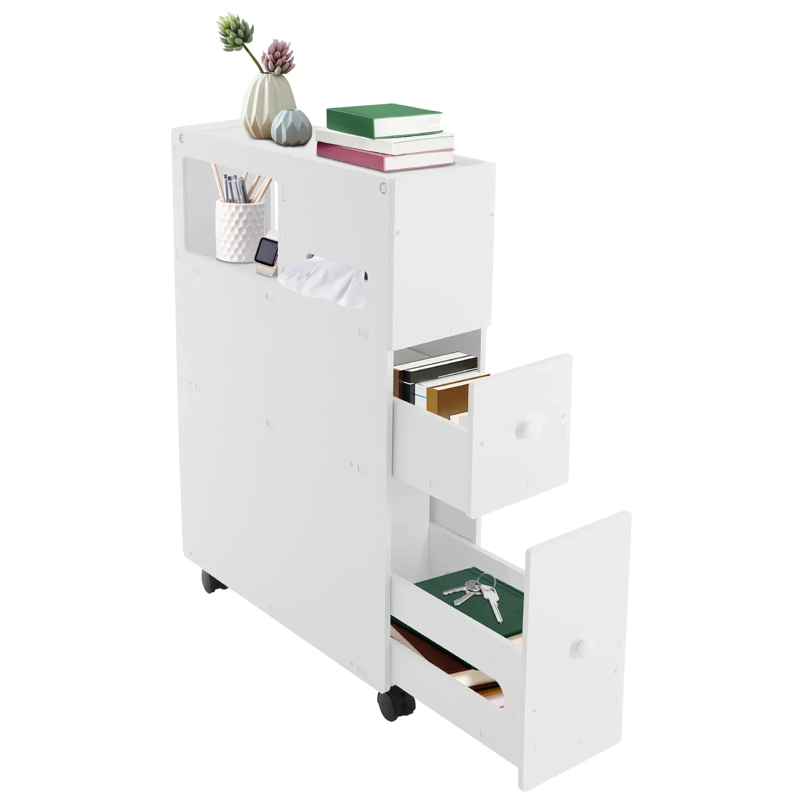 

6.3In Floor Standing Bathroom Storage Cabinet,Narrow Floor Storage Cabinet, Toilet Paper Holder Stand with Drawers and Wheels