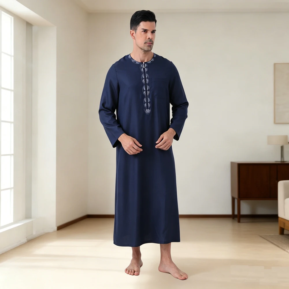 

Dubai Saudi Muslim Men's Robe Embroidered Long Sleeve Zipper Jubba Thobe Arabic Thoub Islam Clothing Daffah Dishdasha Ramadan
