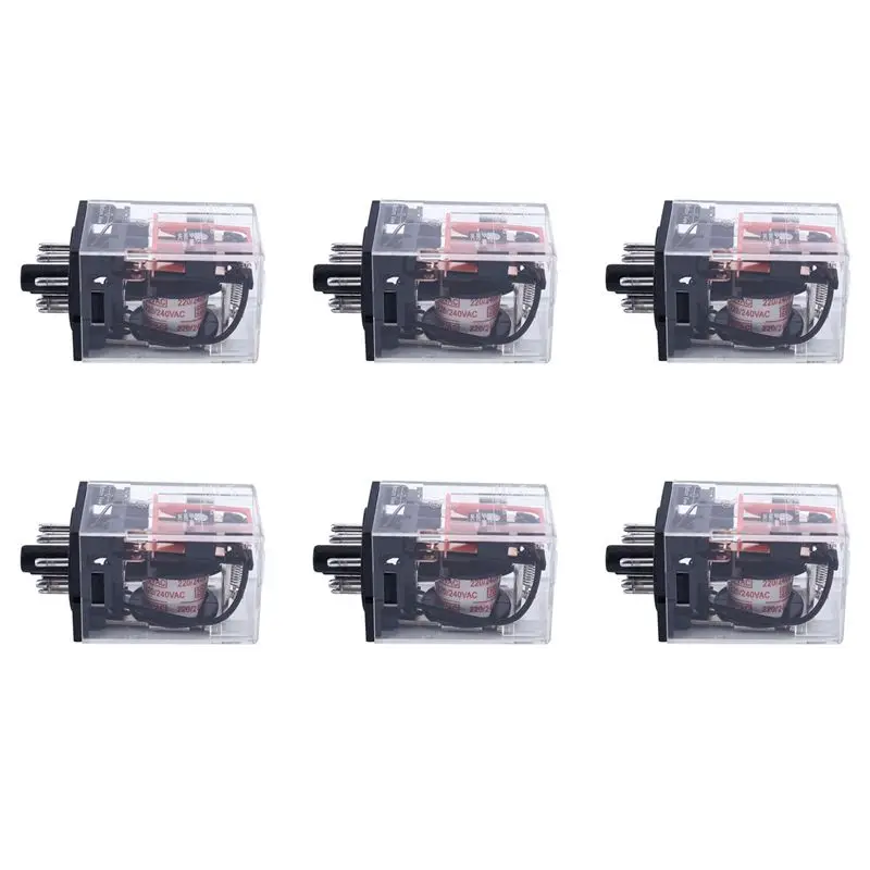 6X AC 220V/230V Coil Voltage PCB Power Relay 8 Pins DPDT 2NO 2NC MK2P-1