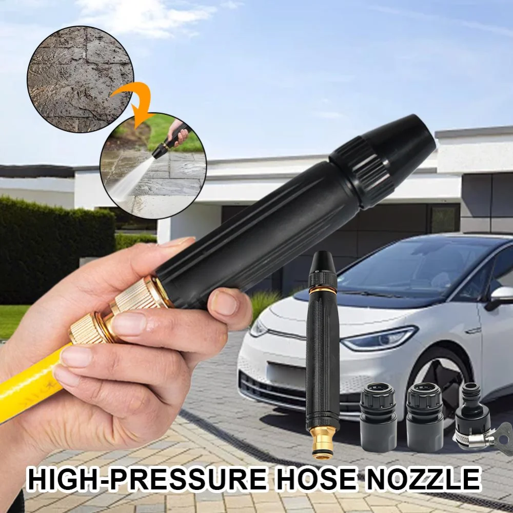 

All In One 4Pcs Car Wash Water Gun Set Durable Metal Straight Nozzles Flexible Adjustable Hose Connectors Household Garden Tool