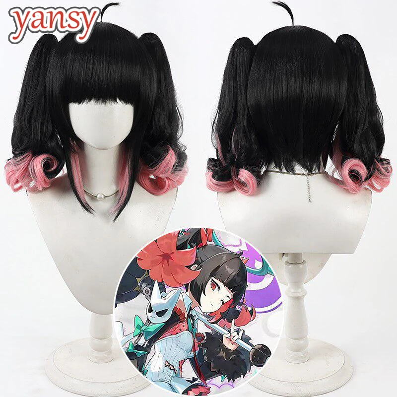 perruque-synthetique-yansywig-nangong-yu-pour-cosplay-zenless-zone-zero-perruque-queue-de-cheval-noire-et-rose-melangee-de-40-cm-resistante-a-la-chaleur