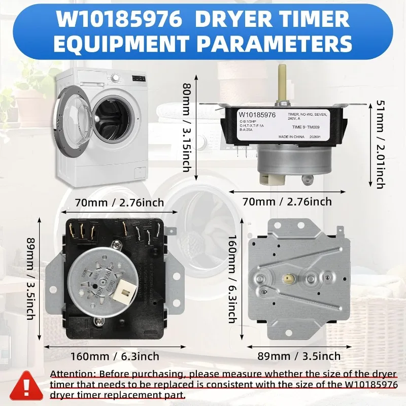 W10185976 WPW10185976 Dryer Timer Replacement – 120V 60Hz Electric Timer, Fits Whirlpool Kenmore Maytag KitchenAid Dryers