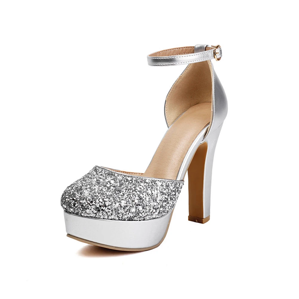 

2026 New High Heels Sandals Women Fashion Bling Bling Ankle Buckle Strap Wedding Party Dress Platform Sandals Big Size 48 A4-17
