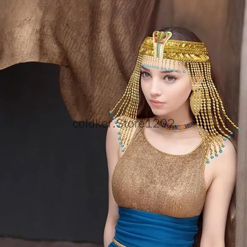 Dames Egyptische Hoofddeksel Kostuum Voor Vrouwen Accessoires Kralen Hoofdtooi Cleopatra Hoed Sieraden Carnaval Feest Kroon