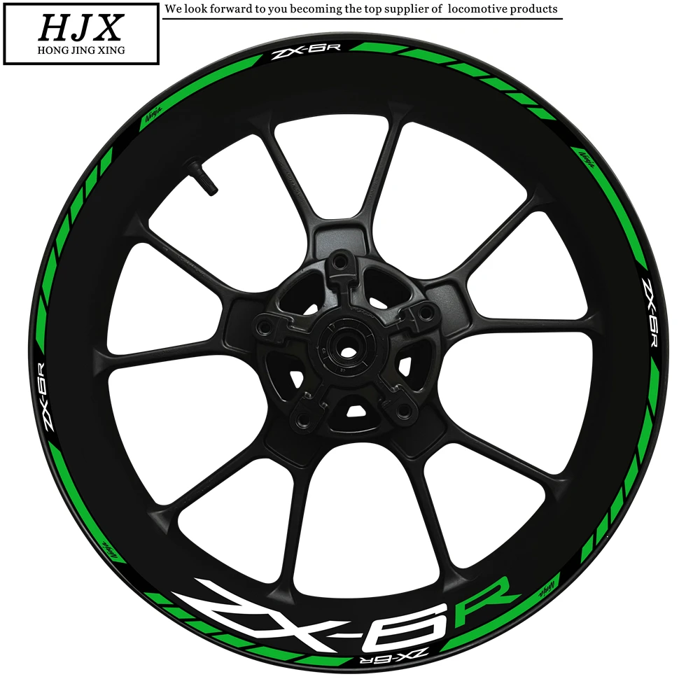 For Kawasaki Motorcycle Tire ZX-6R Ninja Logo Wheel Hub ZX6R ZX 6R Decal Decoration Latest Set 17 Inch Rim Reflective Sticker