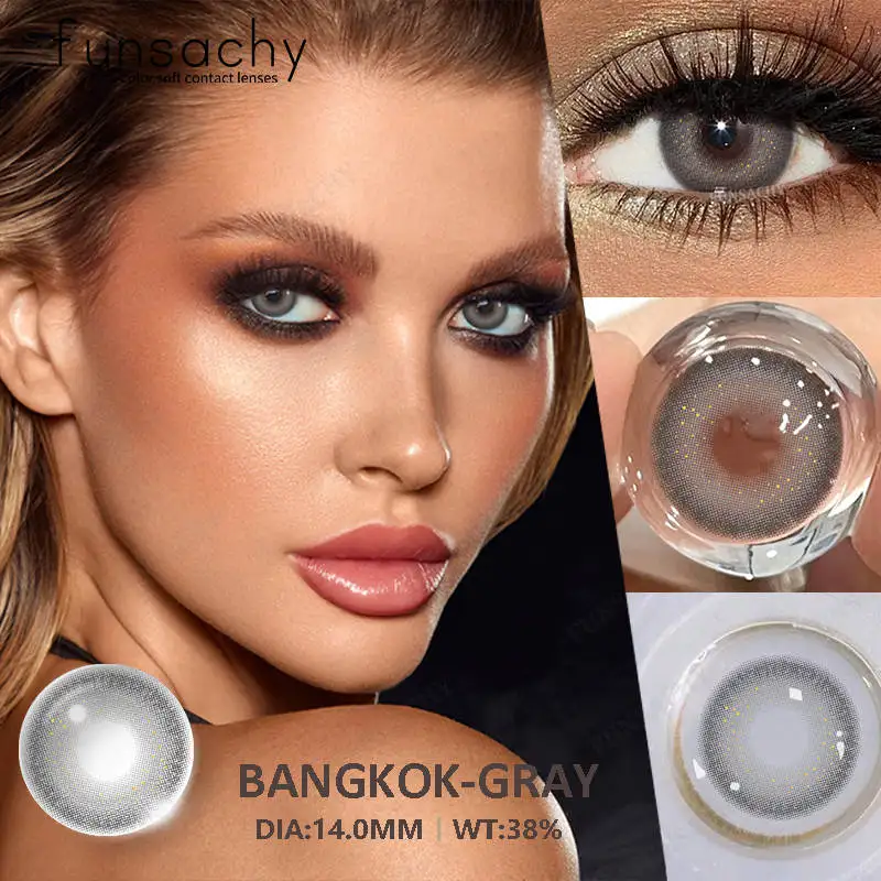 FUNSACHY 1 Pair Natural Fashion Colored Contact Lenses for Eyes Brown Pupils Gray Contact Lenses Cosmetic Lens New Pupil Yearly